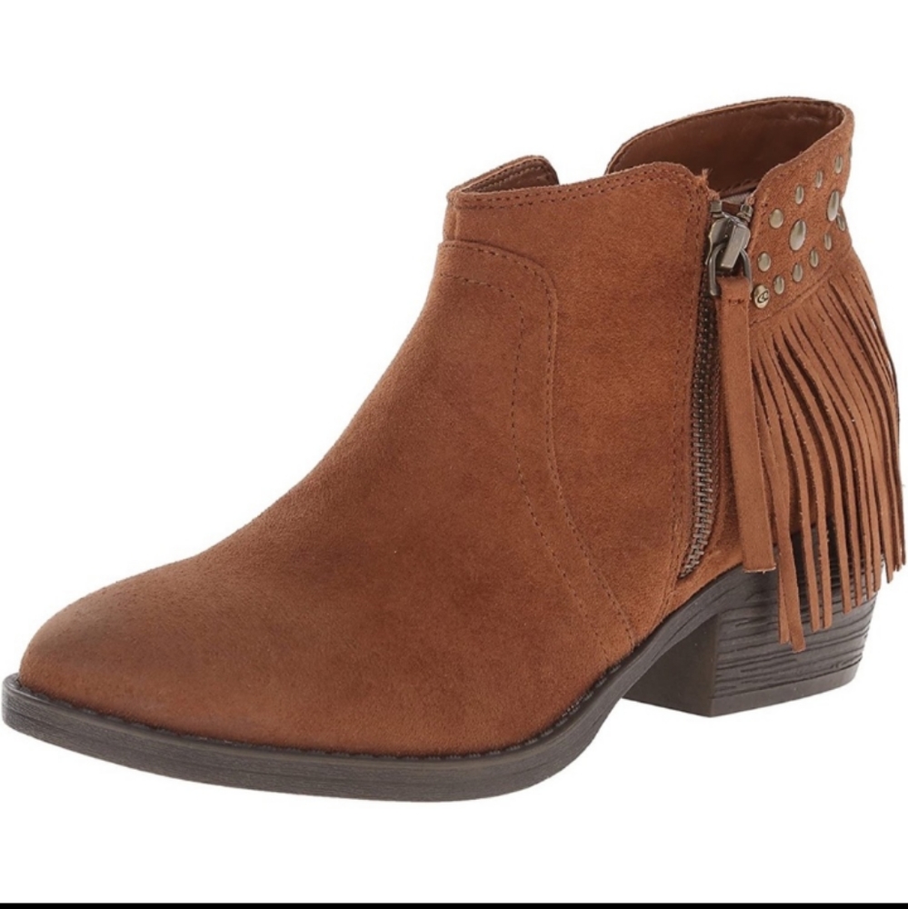 ONEILL Womens Aidan Chestnut Brown Ankle Boots Faux Suede Fringe Bootie Size 7